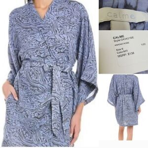 JOHNNY WAS $138 KIMONO BELTED ROBE CALME BLUE GRAY Small NEW NWT